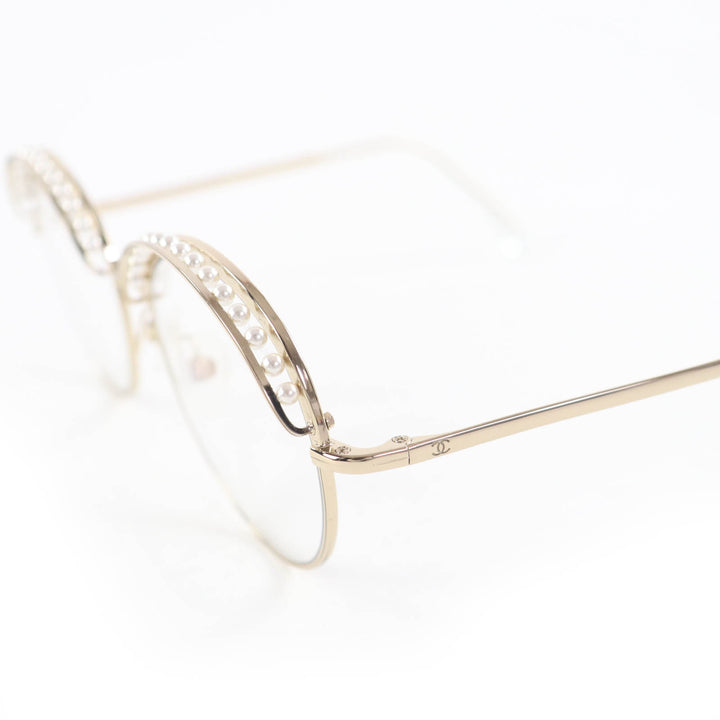 Excellent CHANEL Glasses COCO Mark Faux Pearl Sunglasses/Eyewear gold Women 4247