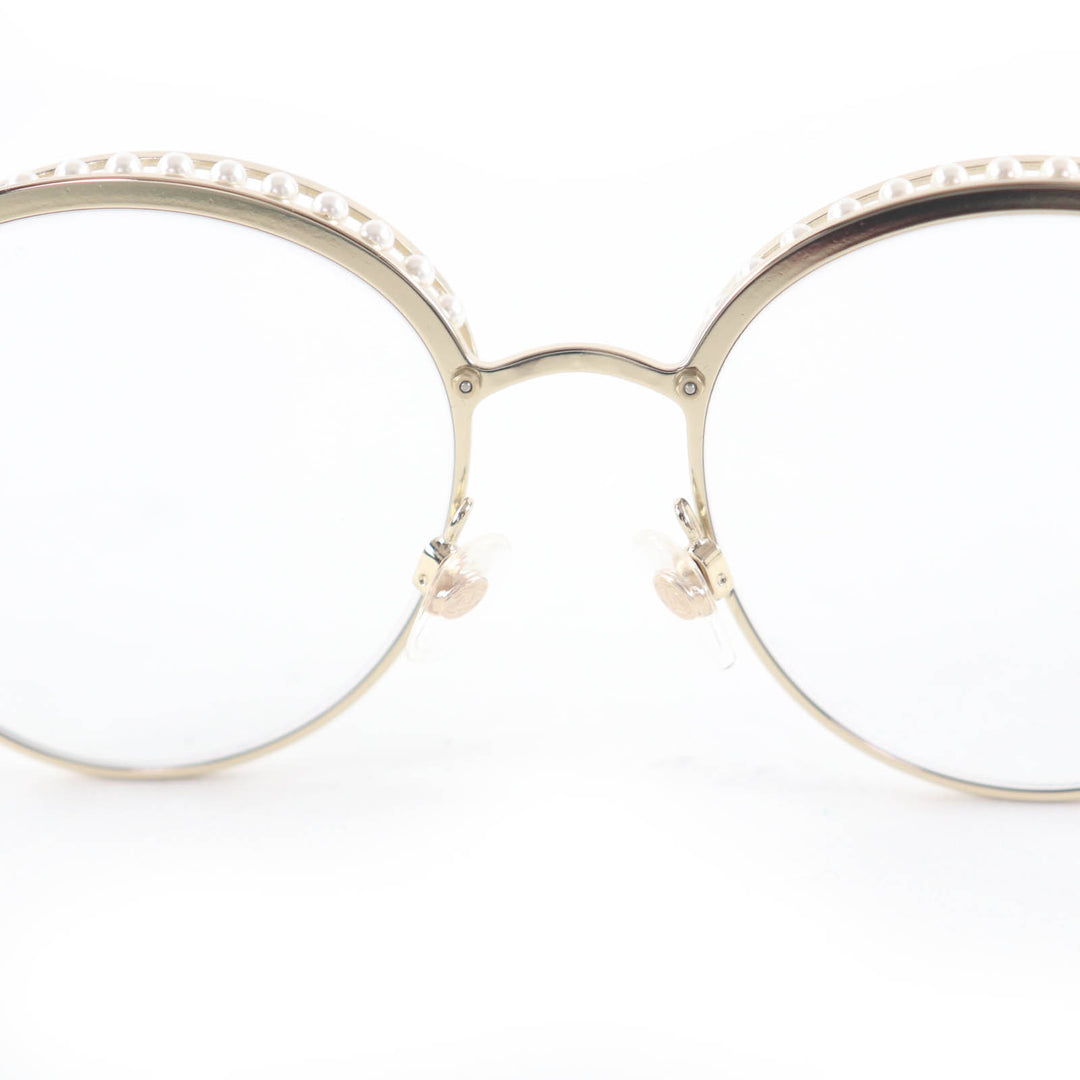 Excellent CHANEL Glasses COCO Mark Faux Pearl Sunglasses/Eyewear gold Women 4247
