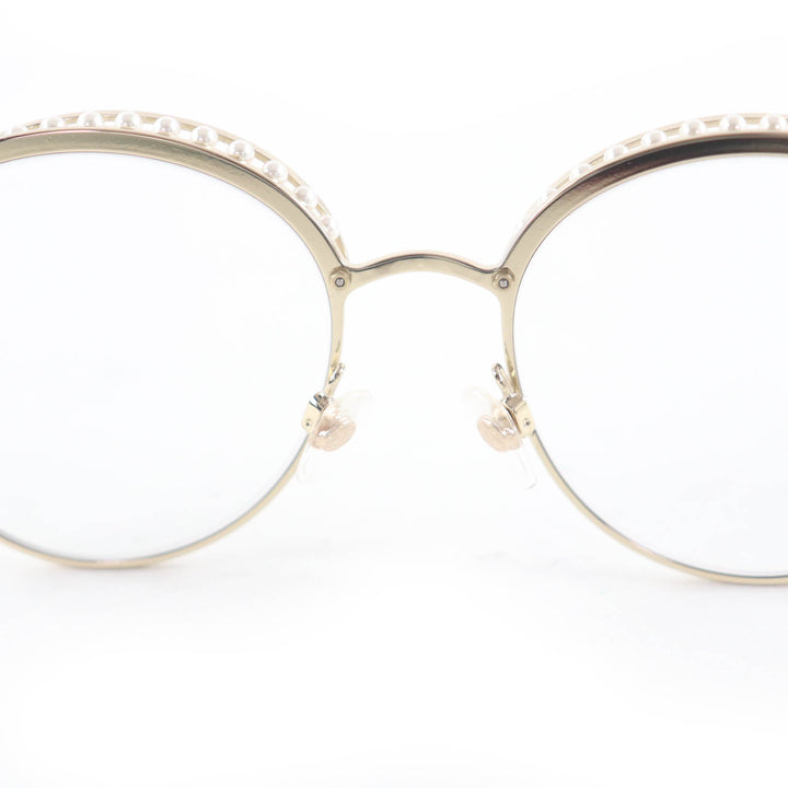 Excellent CHANEL Glasses COCO Mark Faux Pearl Sunglasses/Eyewear gold Women 4247