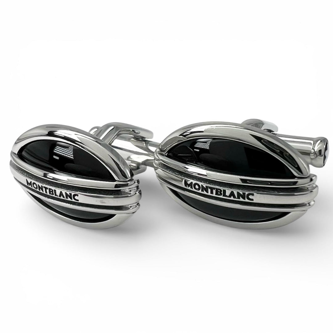 Excellent MONTBLANC Cufflinks cufflinks Oval white star logo engraving Silver