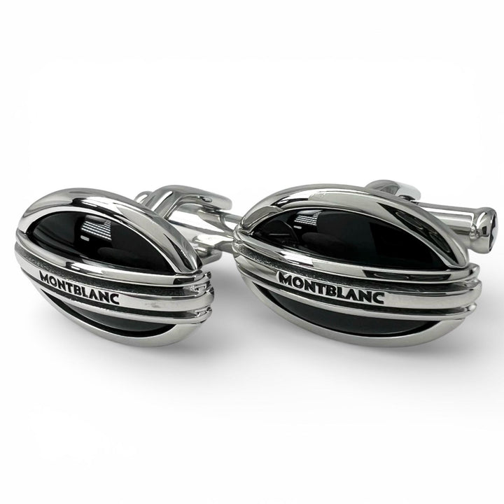Excellent MONTBLANC Cufflinks cufflinks Oval white star logo engraving Silver