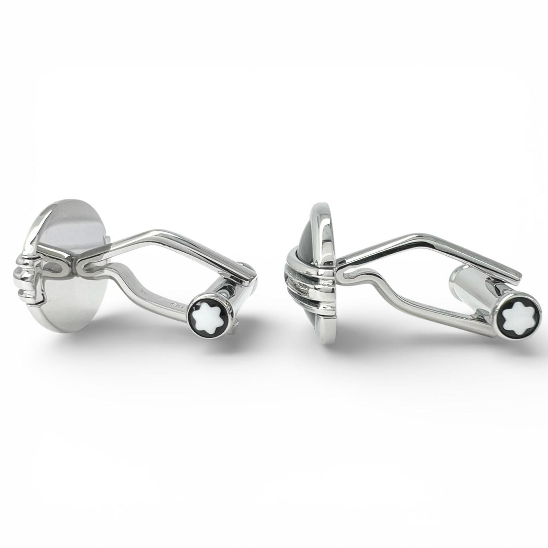 Excellent MONTBLANC Cufflinks cufflinks Oval white star logo engraving Silver