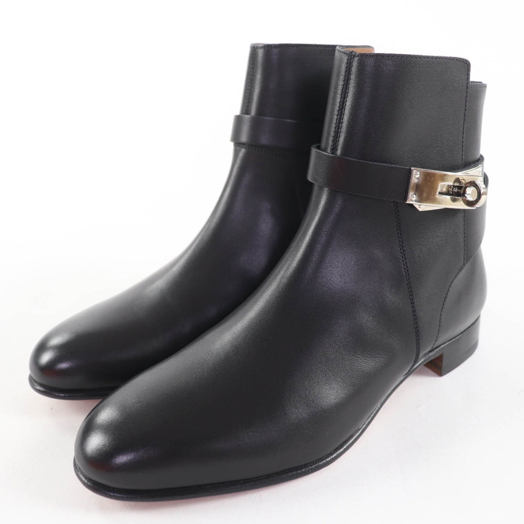HERMES ショートブーツ ネオケリー バックル レザー ブラック レザー レディース 35.5