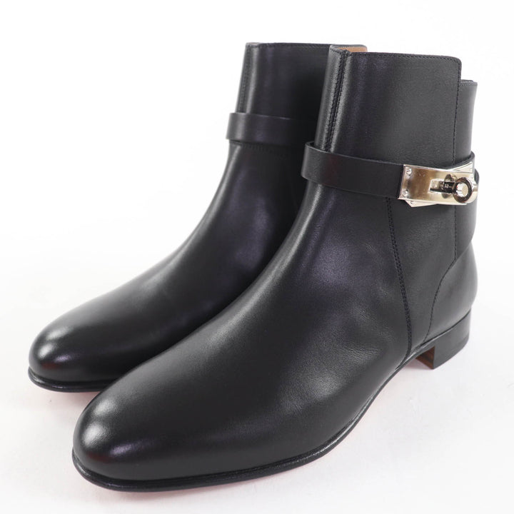 HERMES ショートブーツ ネオケリー バックル レザー ブラック レザー レディース 35.5