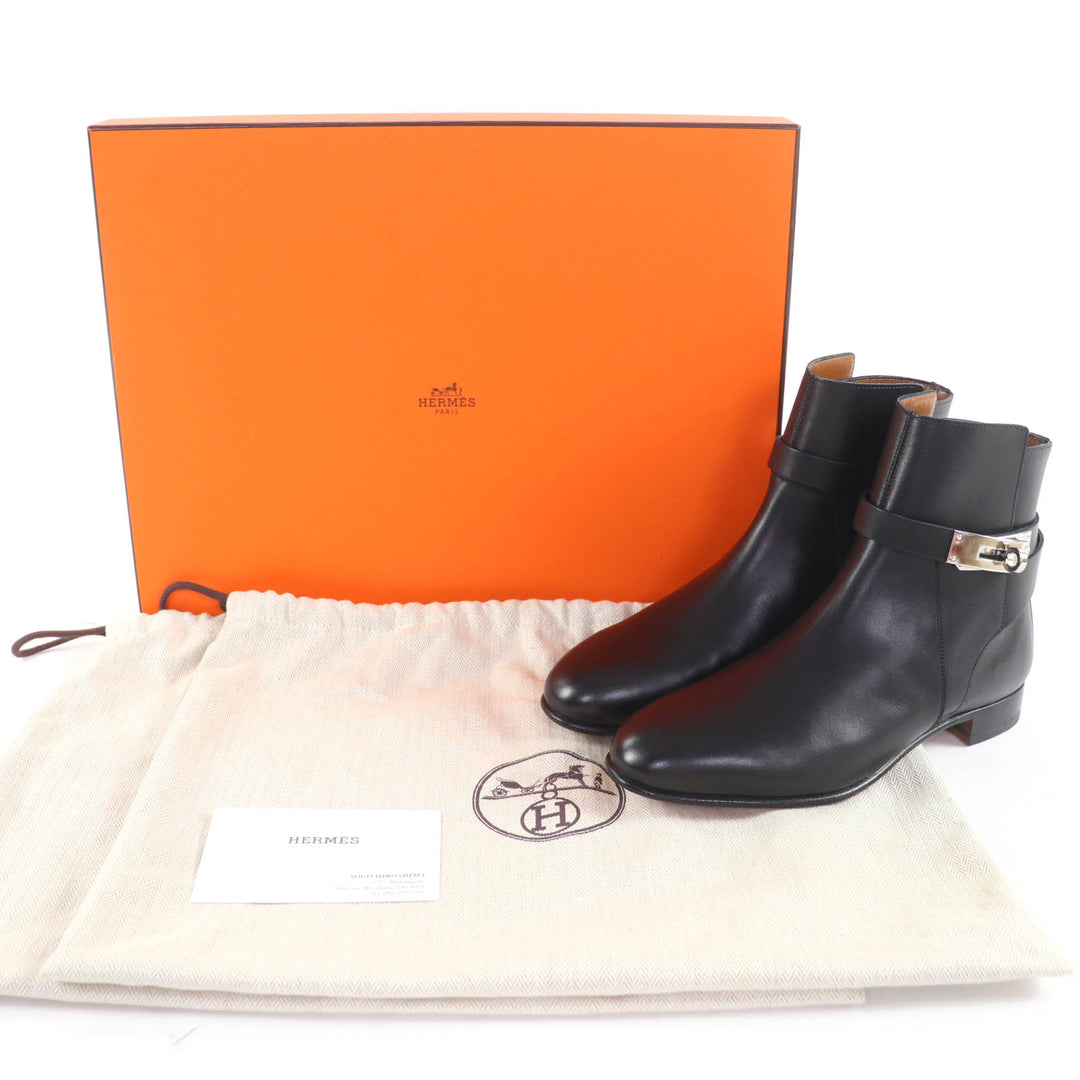 HERMES ショートブーツ ネオケリー バックル レザー ブラック レザー レディース 35.5