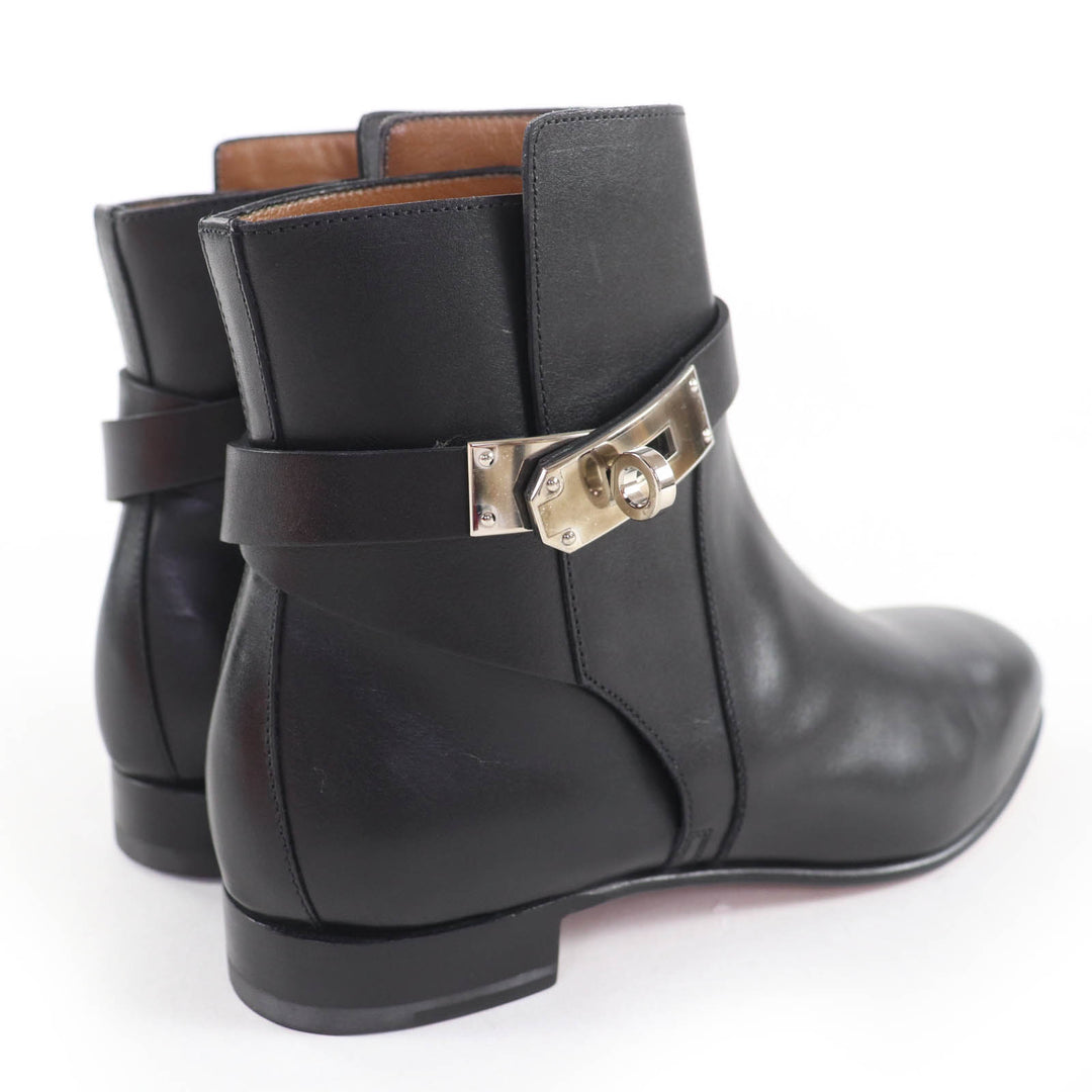 HERMES ショートブーツ ネオケリー バックル レザー ブラック レザー レディース 35.5