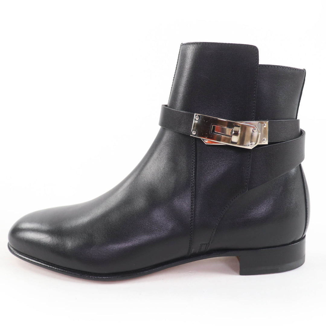 HERMES ショートブーツ ネオケリー バックル レザー ブラック レザー レディース 35.5