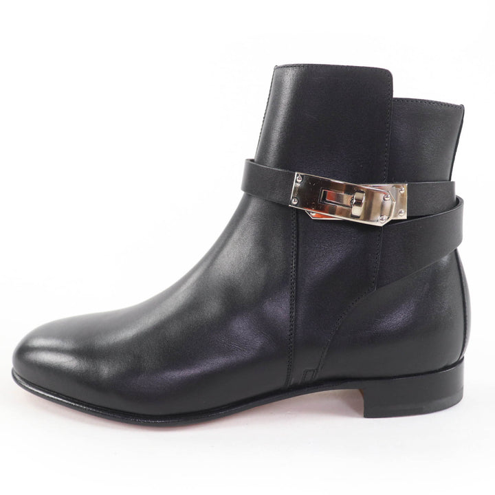 HERMES ショートブーツ ネオケリー バックル レザー ブラック レザー レディース 35.5