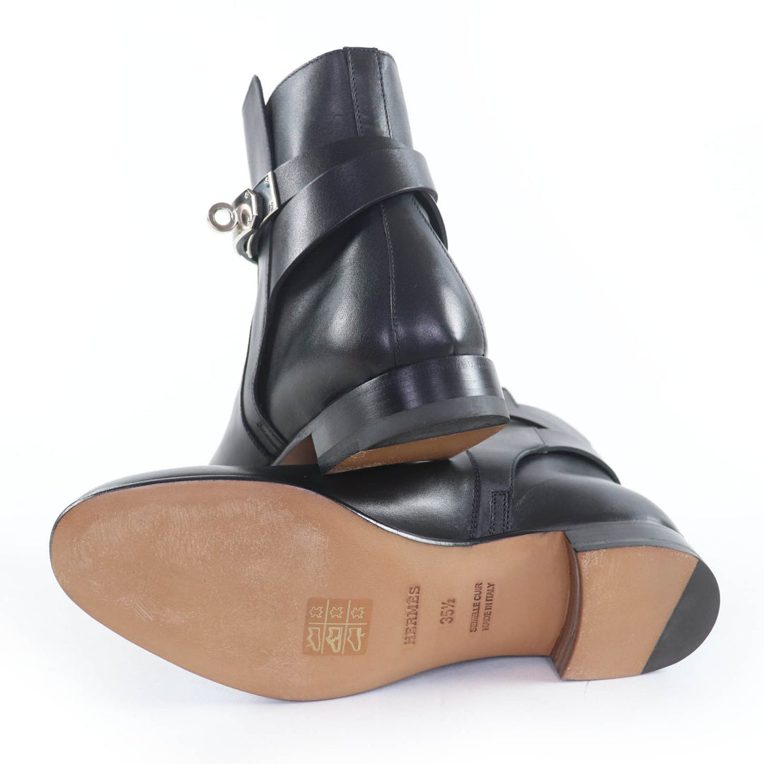 HERMES ショートブーツ ネオケリー バックル レザー ブラック レザー レディース 35.5
