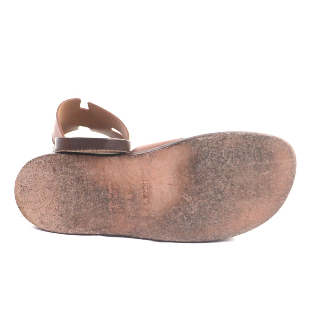 Great HERMES Sandals Izmir H logo slide Brown leather mens 41