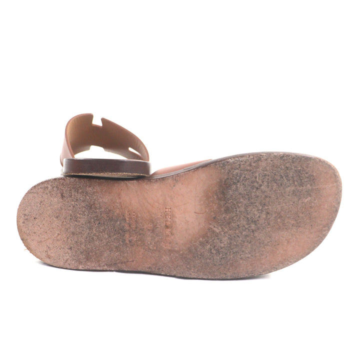 Great HERMES Sandals Izmir H logo slide Brown leather mens 41
