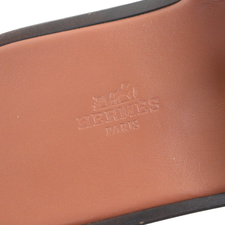 Great HERMES Sandals Izmir H logo slide Brown leather mens 41