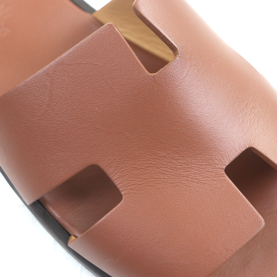 Great HERMES Sandals Izmir H logo slide Brown leather mens 41