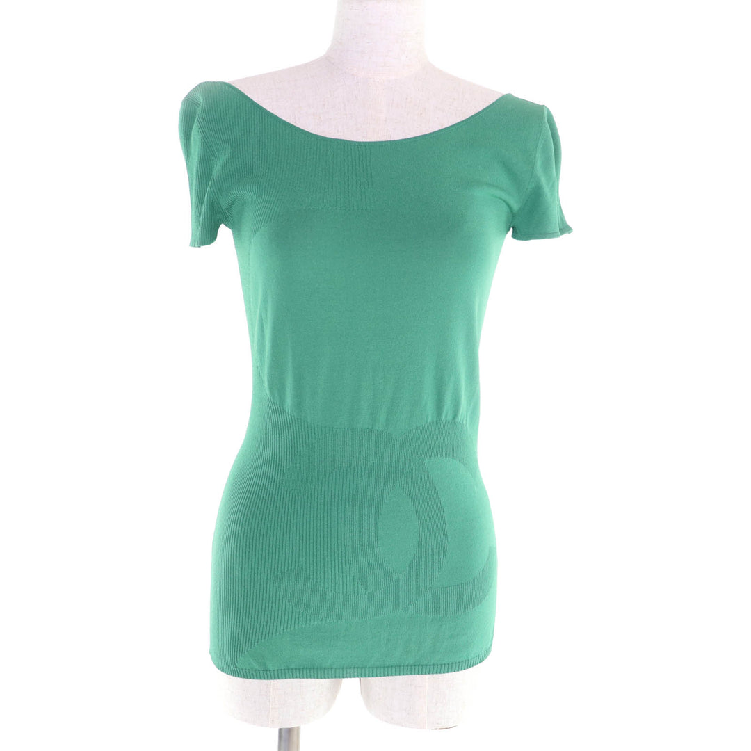 Great CHANEL tops Large COCO Mark Crew Neck Short Sleeve green Rayon 34 P53310