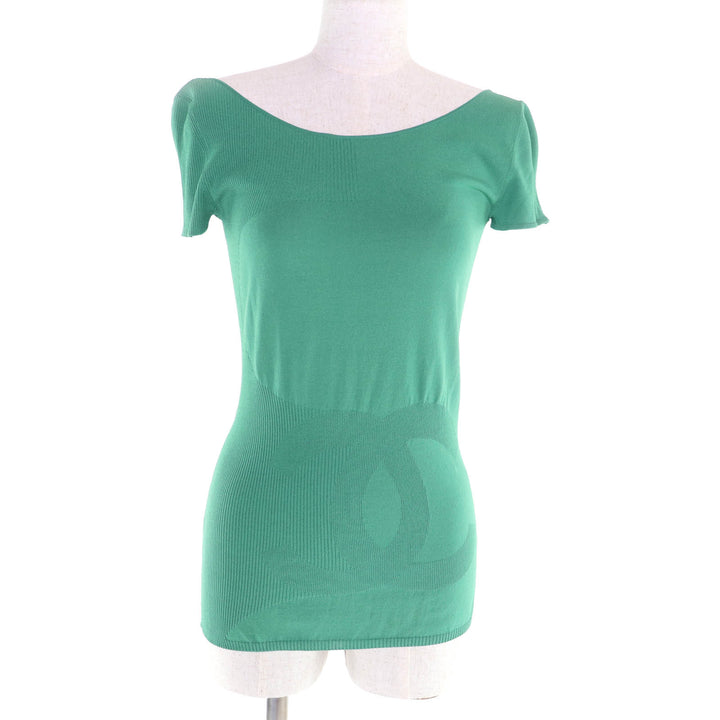 Great CHANEL tops Large COCO Mark Crew Neck Short Sleeve green Rayon 34 P53310