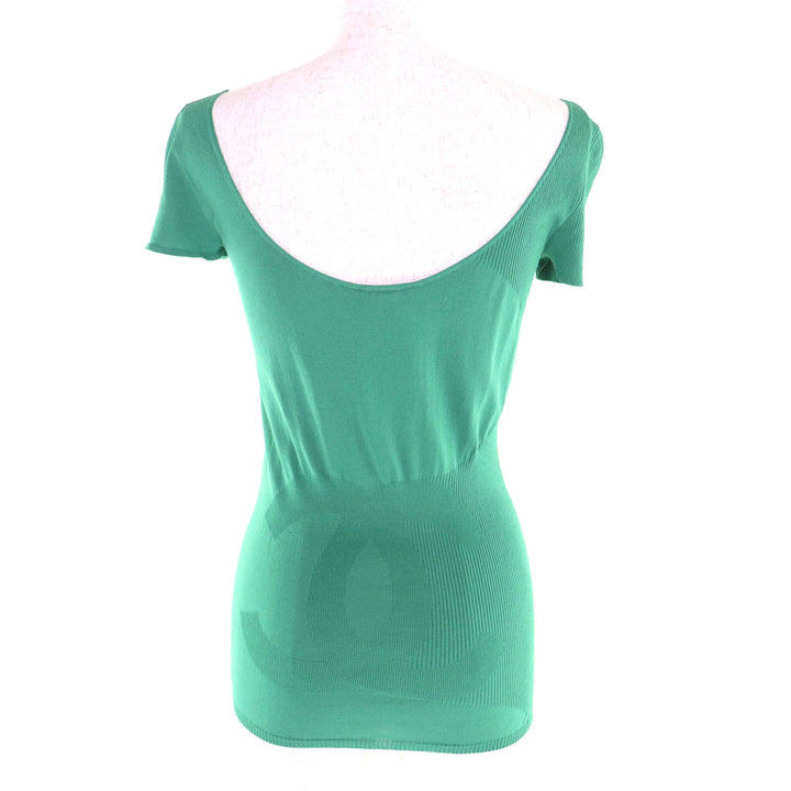 Great CHANEL tops Large COCO Mark Crew Neck Short Sleeve green Rayon 34 P53310