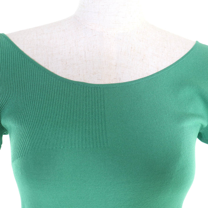 Great CHANEL tops Large COCO Mark Crew Neck Short Sleeve green Rayon 34 P53310