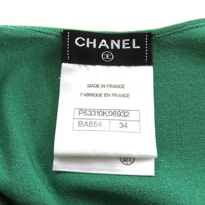 Great CHANEL tops Large COCO Mark Crew Neck Short Sleeve green Rayon 34 P53310