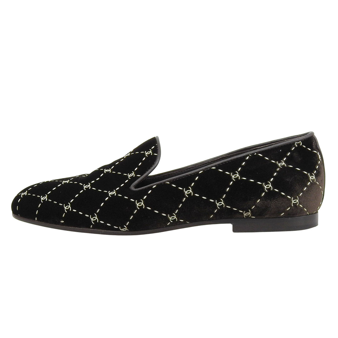 Great CHANEL Matelassé Stitch COCO Mark Velour Opera Shoes Dark brown 35 G33126