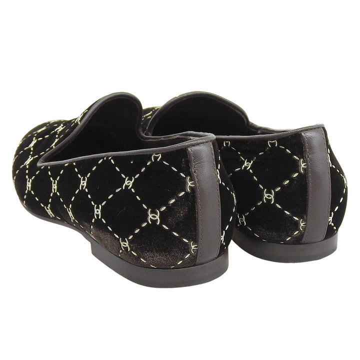 Great CHANEL Matelassé Stitch COCO Mark Velour Opera Shoes Dark brown 35 G33126
