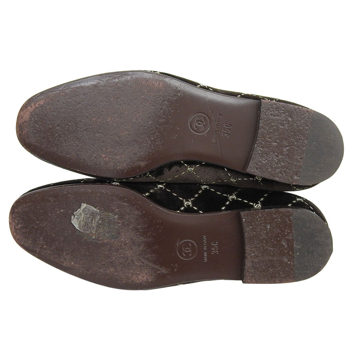 Great CHANEL Matelassé Stitch COCO Mark Velour Opera Shoes Dark brown 35 G33126