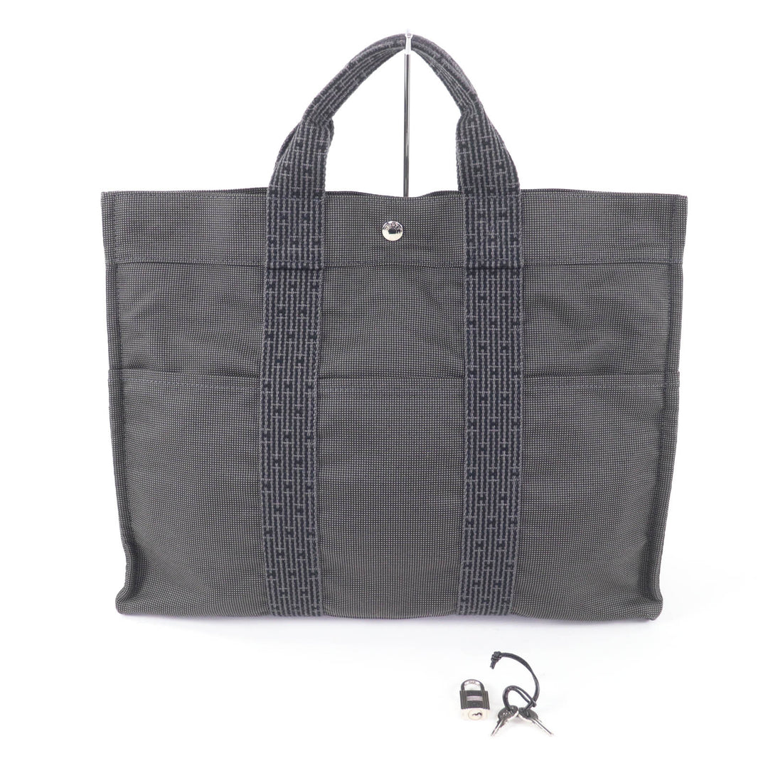 Great HERMES Tote Bag Her LineMM Canvas with Serie buttons gray polyamide Women