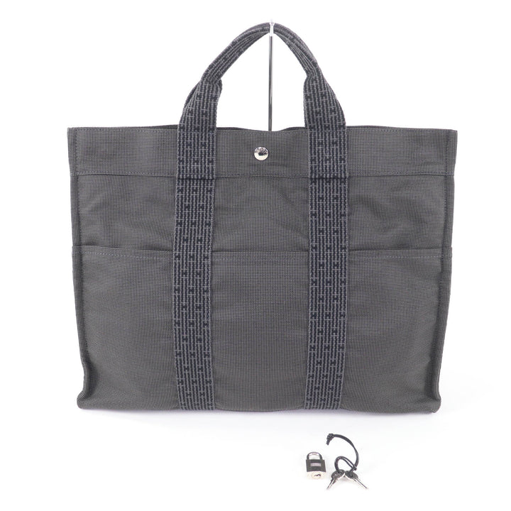 Great HERMES Tote Bag Her LineMM Canvas with Serie buttons gray polyamide Women