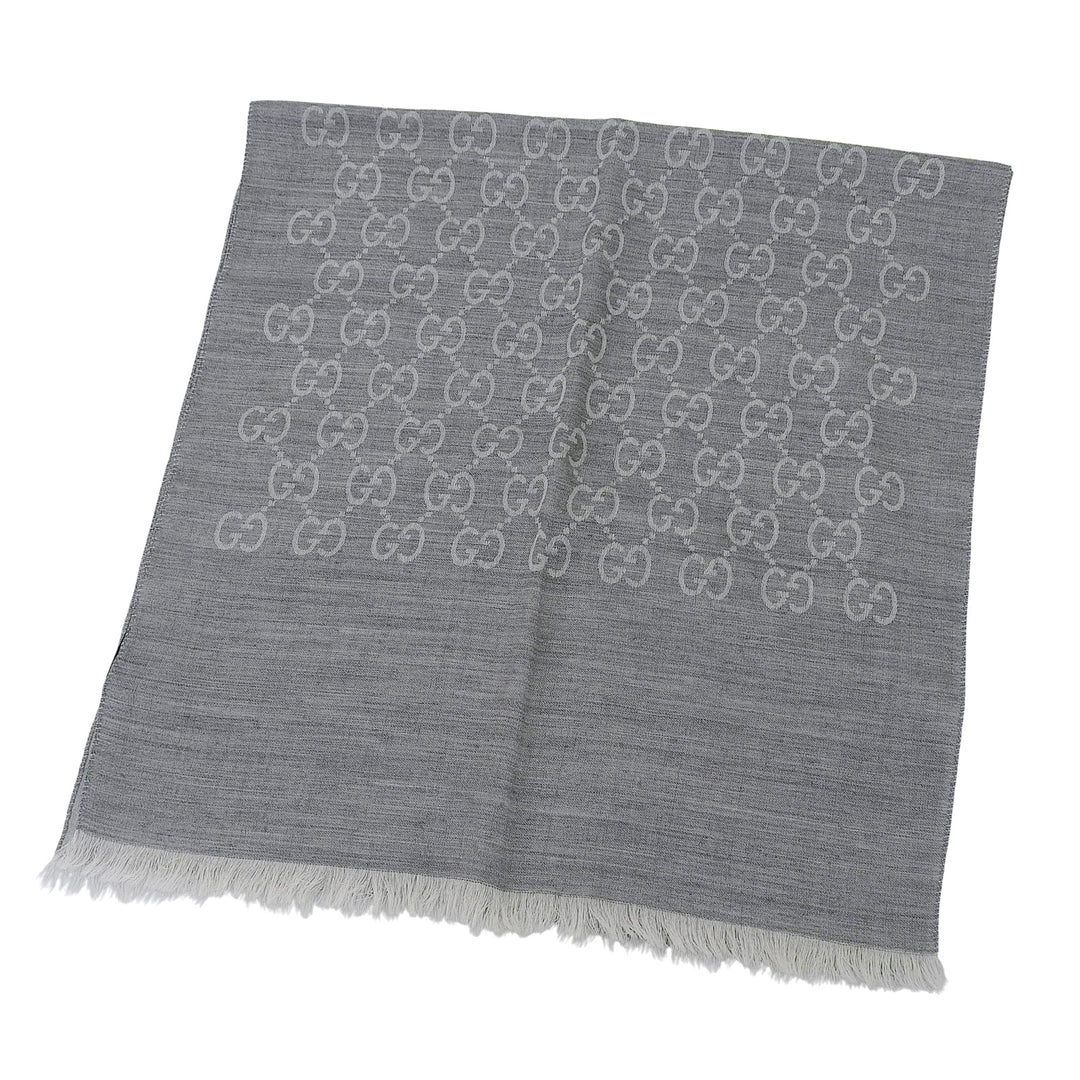 Excellent GUCCI Stall GG pattern with fringe gray wool Women