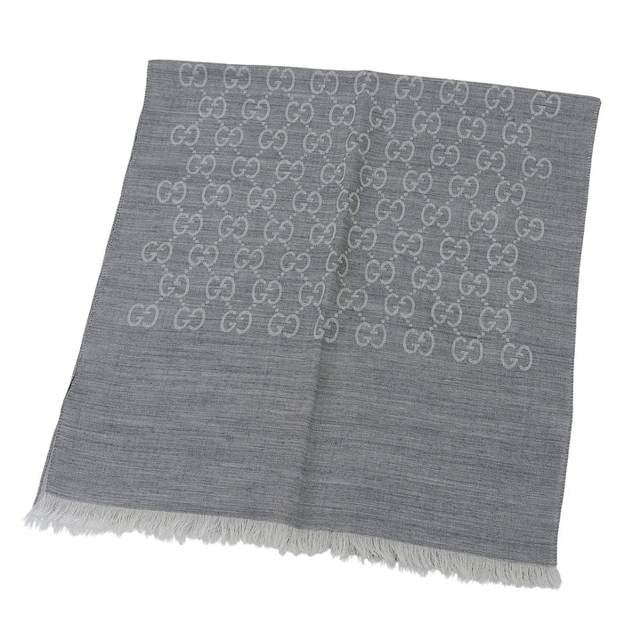 Excellent GUCCI Stall GG pattern with fringe gray wool Women