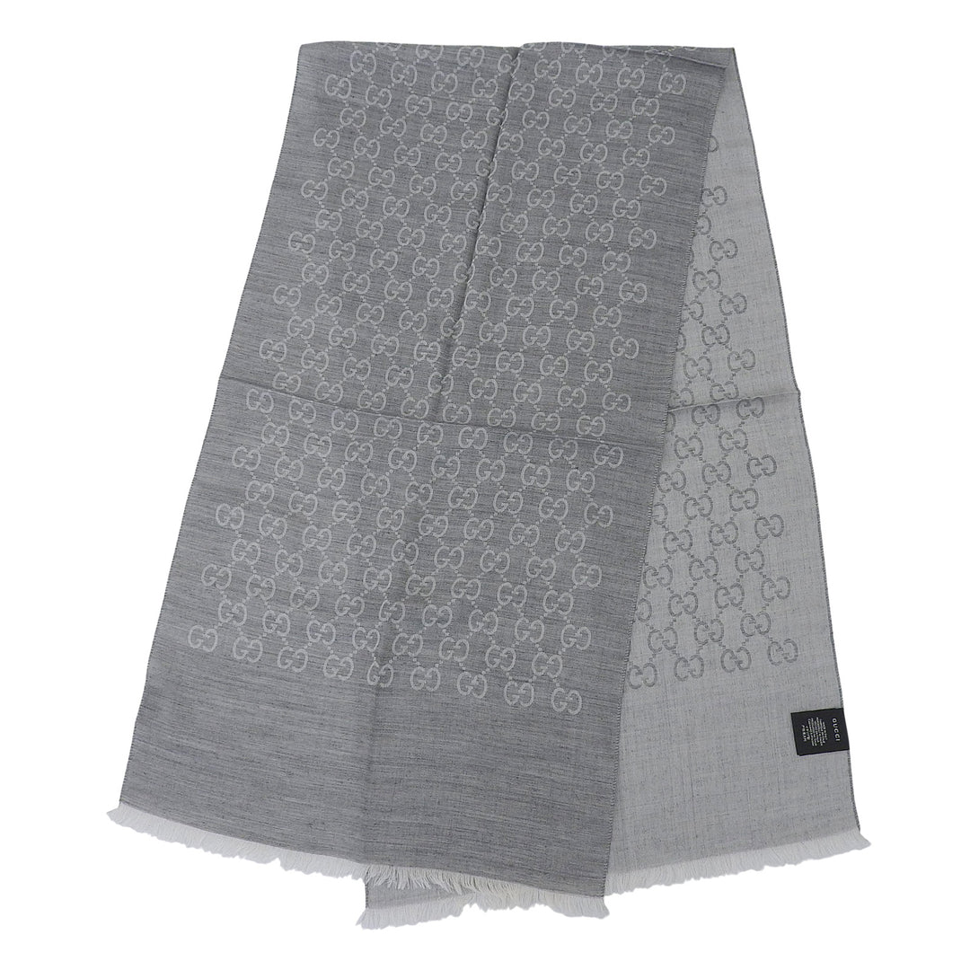 Excellent GUCCI Stall GG pattern with fringe gray wool Women