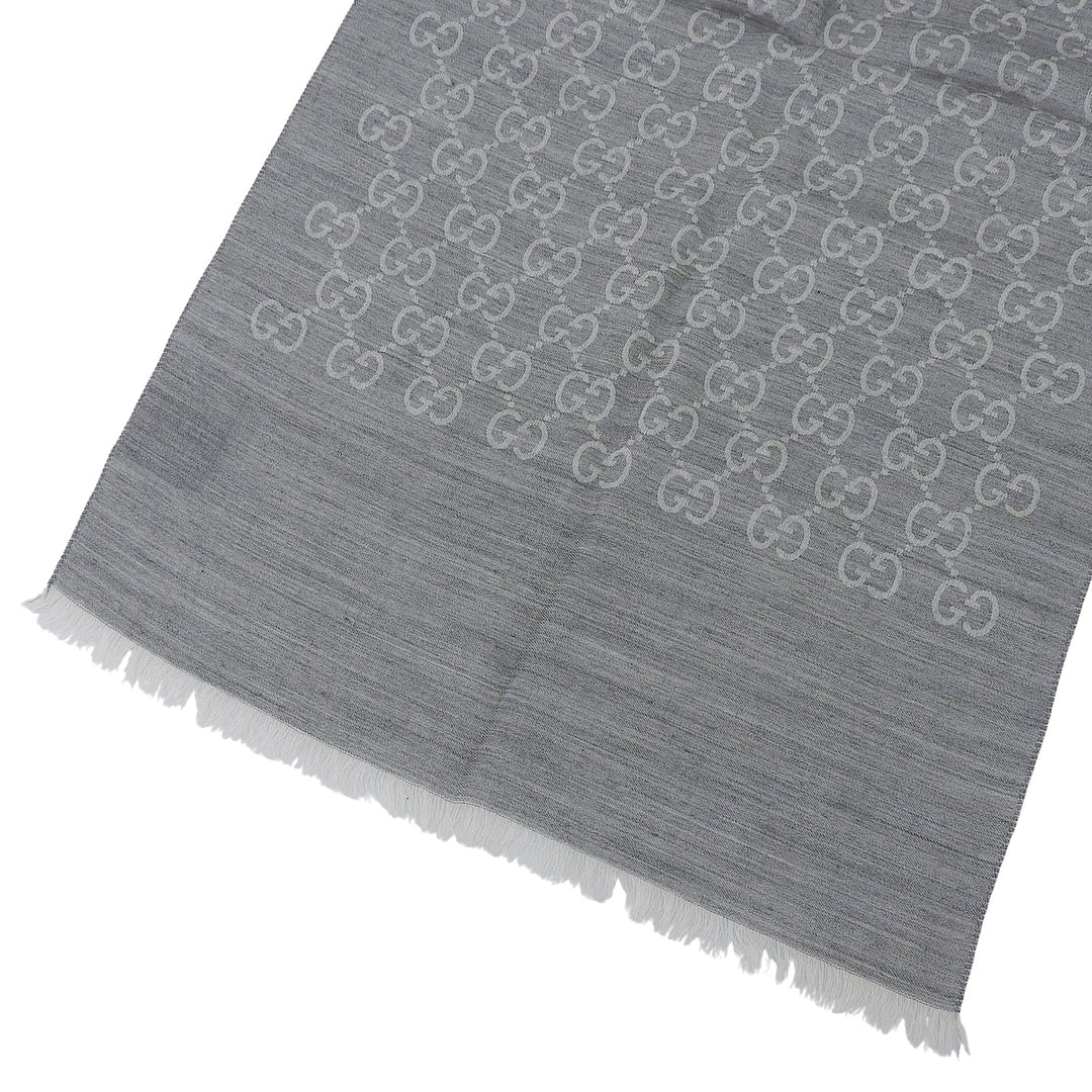 Excellent GUCCI Stall GG pattern with fringe gray wool Women