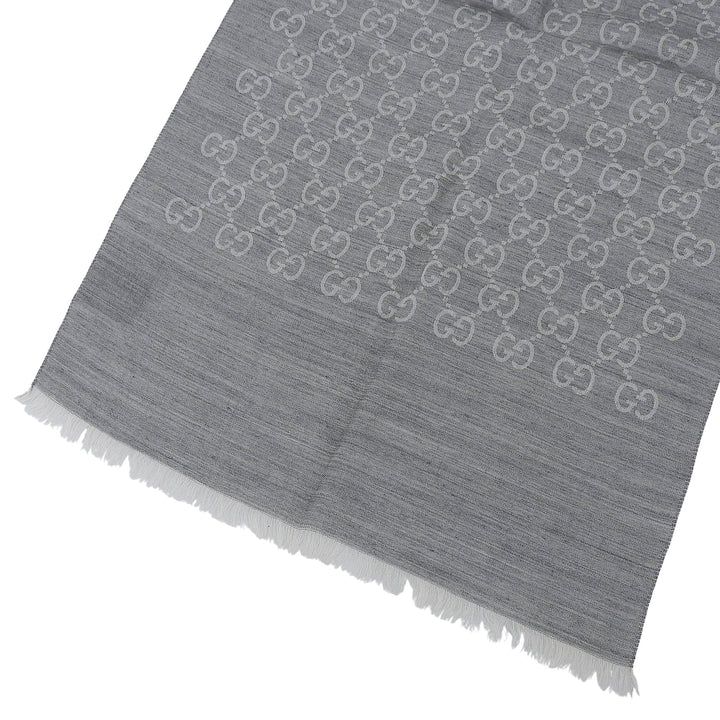Excellent GUCCI Stall GG pattern with fringe gray wool Women