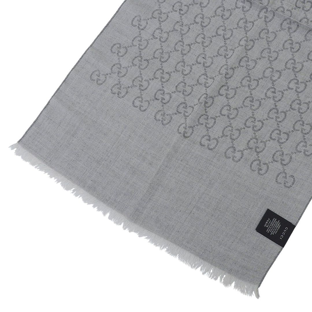 Excellent GUCCI Stall GG pattern with fringe gray wool Women