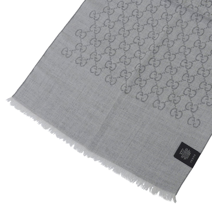 Excellent GUCCI Stall GG pattern with fringe gray wool Women