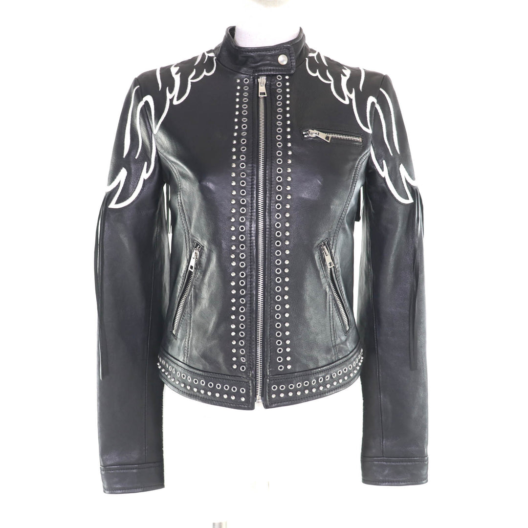 Excellent RED VALENTINO Leather jacket black Sheep leather Women 40 SR3NA014I4BN