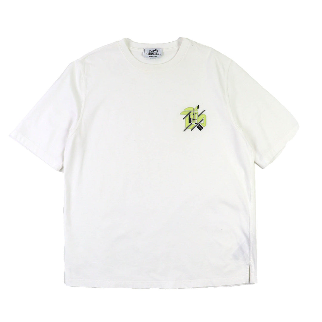 HERMES 半袖Tシャツ レザーパッチ クルーネック ホワイト コットン S 31-5766
