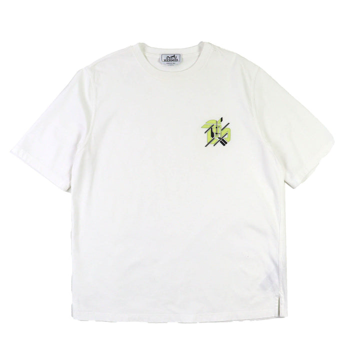 HERMES 半袖Tシャツ レザーパッチ クルーネック ホワイト コットン S 31-5766