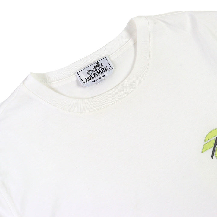 HERMES 半袖Tシャツ レザーパッチ クルーネック ホワイト コットン S 31-5766