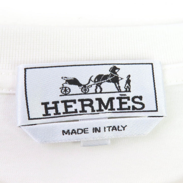 HERMES 半袖Tシャツ レザーパッチ クルーネック ホワイト コットン S 31-5766