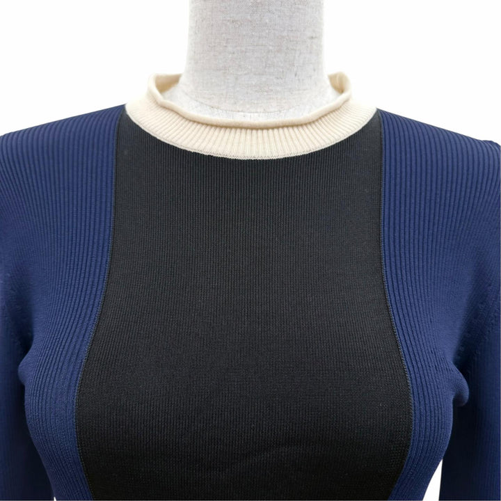 Great LOUIS VUITTON knit LV logo long-sleeved shirt Navy wool Women XS