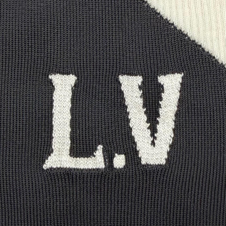 Great LOUIS VUITTON knit LV logo long-sleeved shirt Navy wool Women XS