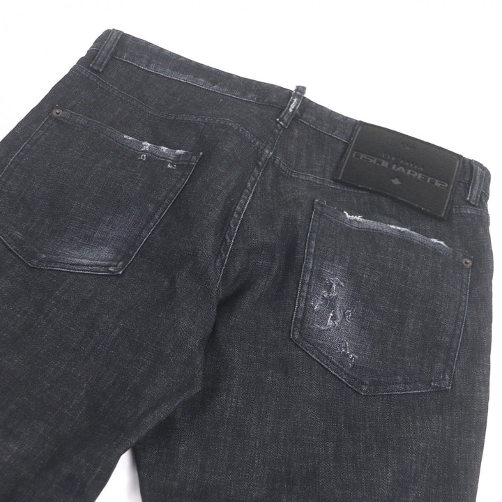 DSQUARED2 デニムパンツ ダメージ加工 ブラック コットン メンズ 52 S74LB1227
