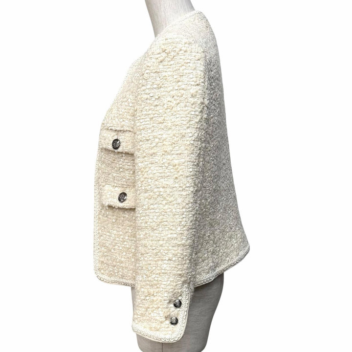 Excellent THIRD MAGAZINE mikomori collarless jacket off white wool 9 A0823FJ