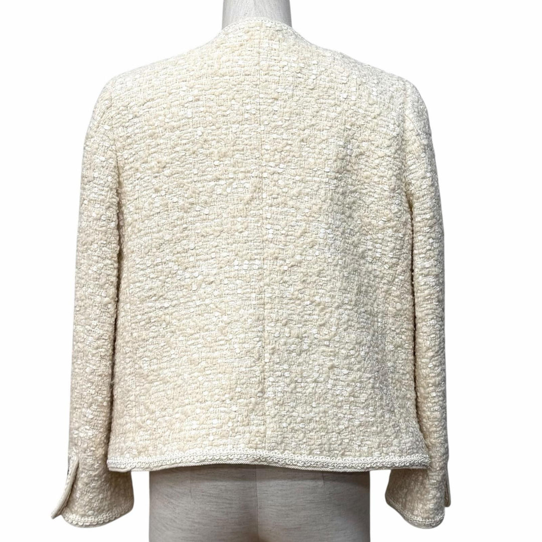 Excellent THIRD MAGAZINE mikomori collarless jacket off white wool 9 A0823FJ