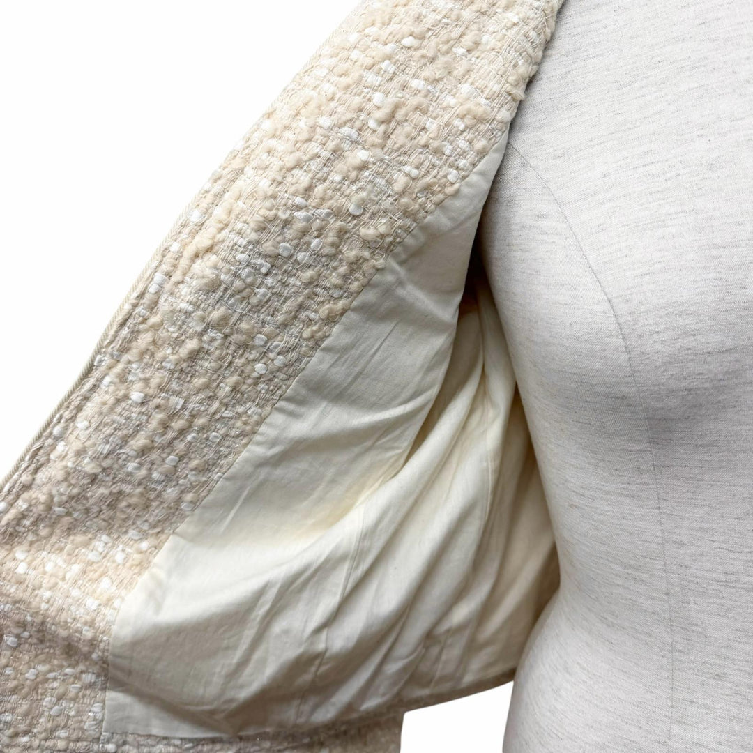 Excellent THIRD MAGAZINE mikomori collarless jacket off white wool 9 A0823FJ