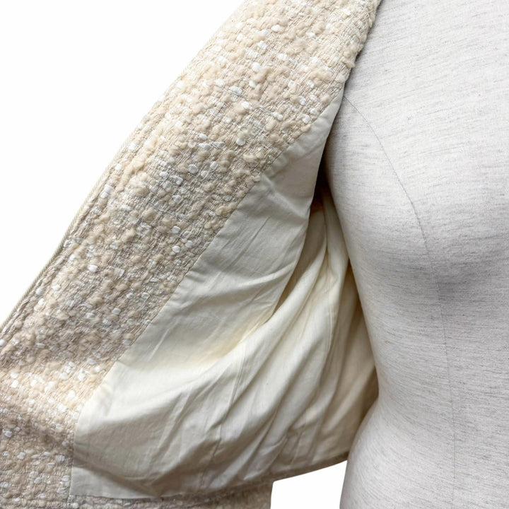 Excellent THIRD MAGAZINE mikomori collarless jacket off white wool 9 A0823FJ