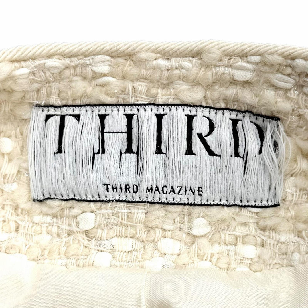 Excellent THIRD MAGAZINE mikomori collarless jacket off white wool 9 A0823FJ