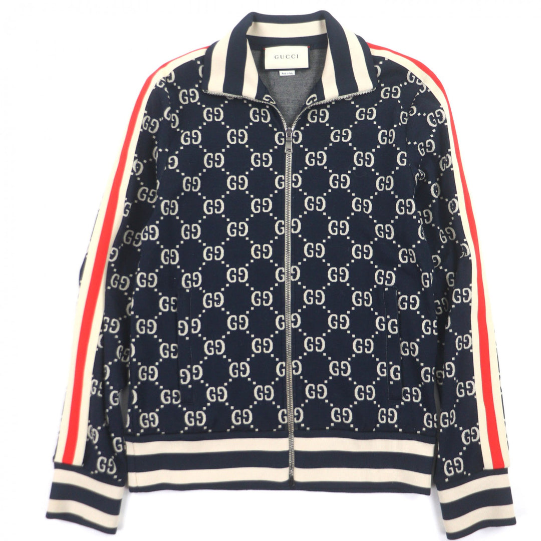 Great GUCCI Track jacket GG Jacquard Zip-Up Blouson Navy cotton mens S 496919