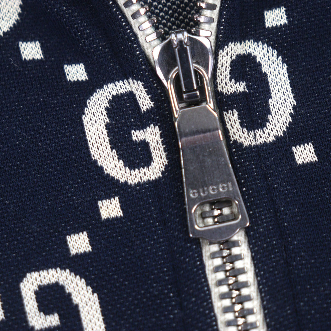 Great GUCCI Track jacket GG Jacquard Zip-Up Blouson Navy cotton mens S 496919