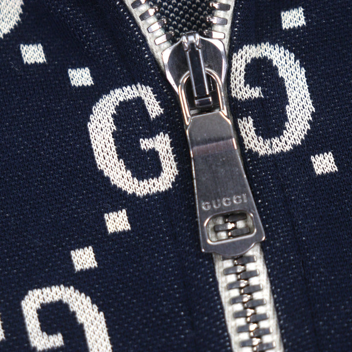 Great GUCCI Track jacket GG Jacquard Zip-Up Blouson Navy cotton mens S 496919